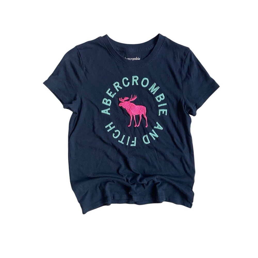 Abercrombie Kids Moose Logo Baby T-Shirt Size 9/10 Blue‎ Fits Womens XS Y2K 90s